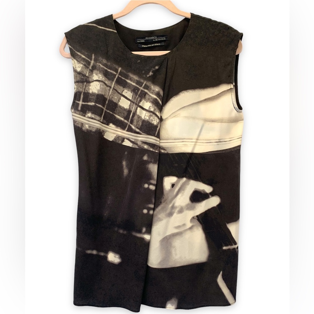 NWOT All Saints Silk Graphic print sleeveless top. Size 0